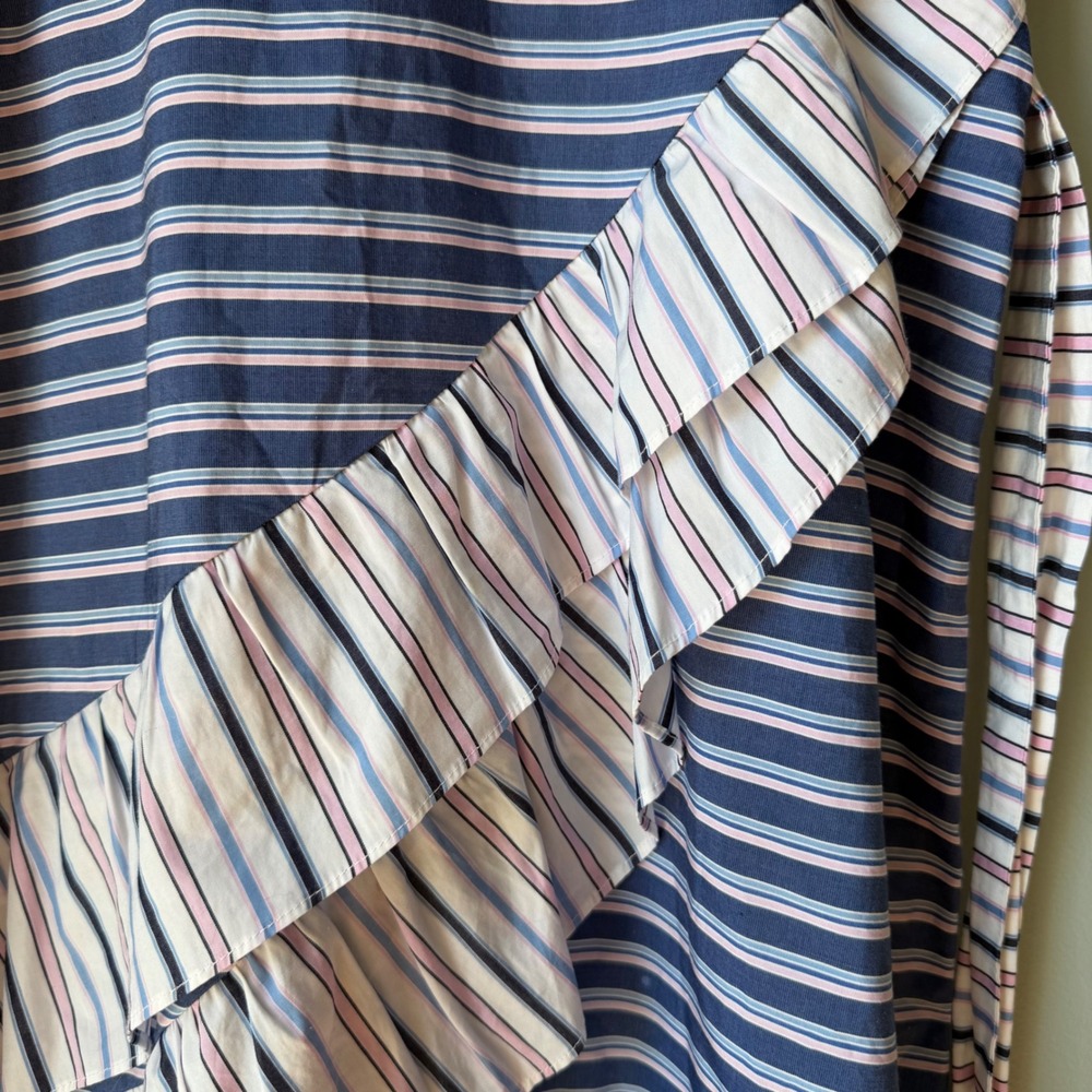 Parker Brooklyn Ruffle Mini Dress Blue Pink Stripe Belt Spaghetti Strap Size 4 - Picture 11 of 16